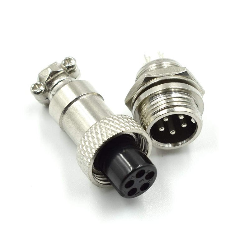 Hxchen 5 Pin Metal Male Female Panel Connector 12mm GX12-5P Aviation Plug Silver - (2 Sets) - Image 5